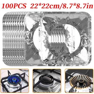 100PCS Aluminum Foil Gas Stove Pads Burner Liners Disposable Square Bib Covers - Picture 1 of 9