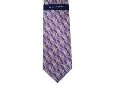 Corbata para hombre John Ashford estampado geométrico de acero geo lila 3 1/2" x 57" Foto 1 de 2