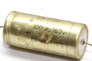 Elko-Kondensator von ROE rauh II A, 100 µF / 160 V-, Capacitor, DIN 41332, NOS - Picture 1 of 3