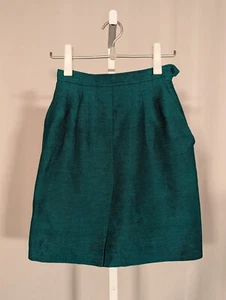 Yves Saint Laurent Rive Gauche Vintage Turquoise Raw Silk Pleated Mini Skirt 36 - Picture 1 of 3