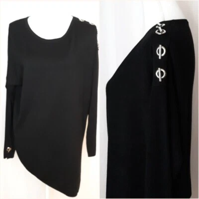 Joseph A Black Asymmetric Long Sleeve Sweater Silver Toggle Size L Pre-Owned - Image 1 of 4