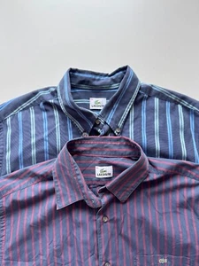 Lote de 2 camisas informales LACOSTE azul marino rojo a rayas de algodón con botones, talla 43 - Imagen 1 de 18