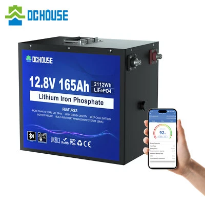 12V 165Ah LiFePO4 Lithium Battery Bluetooth monitoring Metal Case for RV Solar - Image 1 of 4