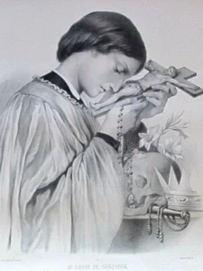 St Louis de Gonzague Grande Litho 35 L. TURGIS Paris New-York Crucifix Jésus Lys - Picture 1 of 7