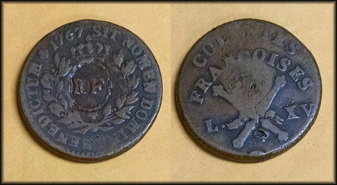 1767 French Colonies Copper with RF counterpunch - Solid VF - BINo Cover