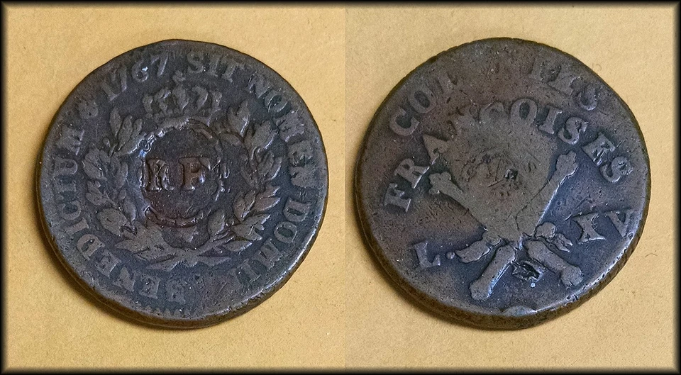 1767 French Colonies Copper with RF counterpunch - Solid VF - BINo - Image 1 of 1