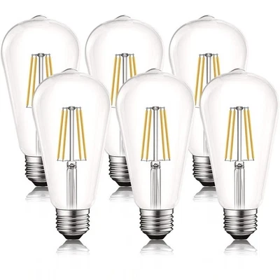 Luxrite LED Edison Bulb 8W=75W ST19 ST58 3000K 800LM Dimmable Damp Rated E26 6PK - Image 1 of 4
