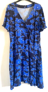Roman Floral Print Short Sleeve Stretch Jersey Knee Dress Size UK 16 - Picture 1 of 6
