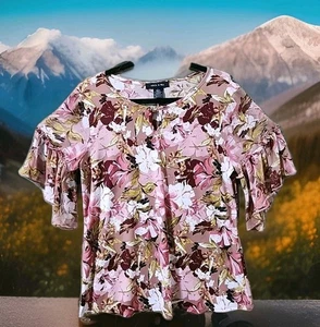 Blusa Top Rosa Grande Floral Elastizada Manga 3/4 Volantes Victoriano Fiesta del Té  - Imagen 1 de 11