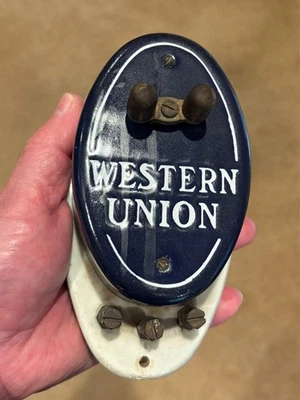 Antique  WESTERN UNION Cobalt Blue & White  Call Signal Box  - Image 1 of 4