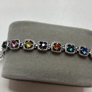 Rainbow Swarovski Crystals Stainless Steel Bracelet (7.5") NIB/W/Gift Box - Picture 1 of 7