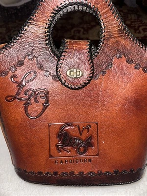Vintage Genuine Hand Tooled Leather Capricorn Purse Bag Hippie Boho festival - Image 1 of 4