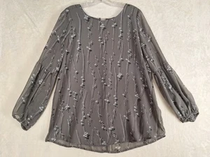 Damen großes Ann Taylor Top grau geblümt leicht gefüttert Bischof Bauernärmel - Bild 1 von 11