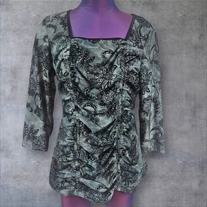 Sami & Jo Whimsigoth gerafftes staubblaues Slinky Samttop Vampy Größe Large E61 - Bild 1 von 8