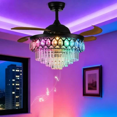 42 Inch Black Fandelier Ceiling Fan with App Remote Control and Bluetooth Spe... - Image 1 of 4