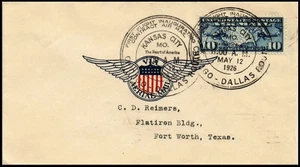 US 1926 COVER FIRST FLIGHT AIR MAIL KANSAS CITY MISSOURI FORT WORTH - Bild 1 von 2