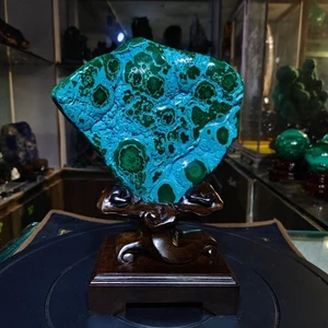 6,93 Pfund Top natürlicher roher Malachit Quarz Kristall Mineral Probe Heilung + Ständer - Bild 1 von 9