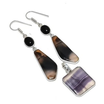 Juego de pendientes y colgantes hechos a mano enchapados en plata 925 de fluorita de 2,49" Foto 1 de 3