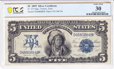 1899 $5 Silver Certificate "Indian Chief" Fr. 273 PCGS 30 Very Good - Image 1 of 2