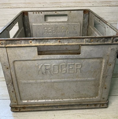 Rare KROGER Metal Milk Bottle Dairy Crate Heavy Steel Aluminum VTG Advertising - Image 1 of 4