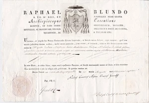 1837 lateinisch-katholischer Heiratsbrief ausgestellt Raphael Blundo Erzbischof von Tarent - Bild 1 von 2