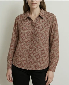 Vintage 90er Talbots Seidenbluse 24W braun marokkanisches Print Button Down Hemd Grunge - Bild 1 von 10