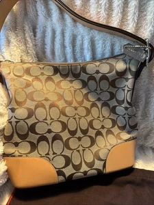 Vintage Original  COACH 6347 Tan Crossbody Shoulder Hobo Logo Canvas Leather Bag - Picture 1 of 23