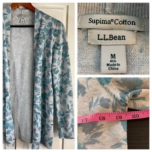 LL Bean Supima Cotton Floral Cardigan Pullover Damen Gr. M hellblau grau - Bild 1 von 13