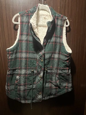 Chaleco a Cuadros Maurices Para Mujer XL Verde Evergreen Rojo Sherpa Bolsillos con Cordón Foto 1 de 4