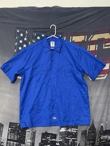 VTG Dickies Shirt Mens Blue Short Sleeve Button up Size Large Workwear - Picture 1 of 3