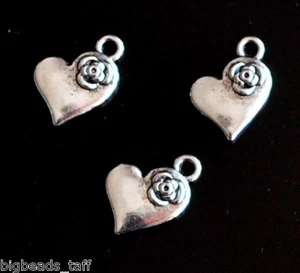 100 unidades aleación corazón & rosa metal charm cuentas aprox. 14mm - Picture 1 of 1