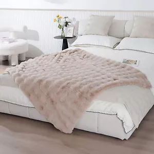 Winter Throw Blanket Thickened Fuzzy Plush Bubble Design Cozy Warm Quilt Bedroom - Picture 1 of 15