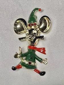 VINTAGE SMALTO Natale ELF Mouse TREMBLER Testa di Bobble STRASS Spilla ANNO - Foto 1 di 6