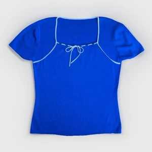 Pullover/maglietta donna a contrasto colore blu manica corta Y2K fiocco|Taglia:M - Foto 1 di 17