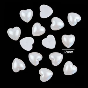 100 Pure White Heart Half Pearl Beads 12mm Flat Back Scrapbook - Picture 1 of 7