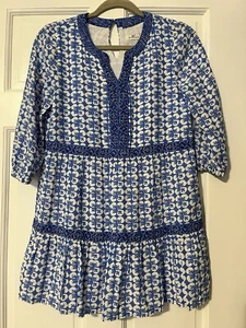 Vineyard Vines Dress Girls Large Blue Floral Lightweight Peasant Tiered Preppy - Picture 1 of 10