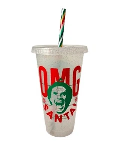 Buddy The Elf  Red and Green Glitter 24 oz Tumbler Venti Cold Cup Striped Straw - Picture 1 of 2
