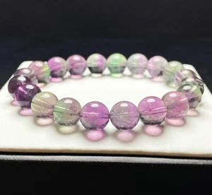 10mm Natural Color Fluorite Crystal Quartz Beads Bracelet C930 - Picture 1 of 7