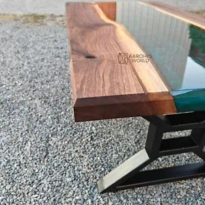 Walnut Coffee Table with metallic green resin, ready to ship - Picture 1 of 9