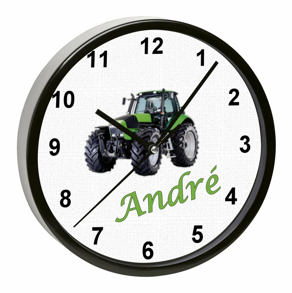 CREADESIGN Kinder Wanduhr Kinderzimmer Kinderuhr mit Namen personalisiert Traktor