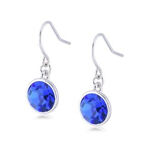 Royal Blue Dangle Hook Earrings - Austrian Crystals - Rhodium plated