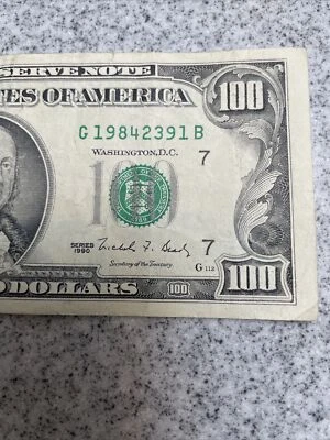 1990 $100 Hundred Dollar Bill Rare Federal Reserve Note Vintage 34 years old - Image 1 of 4