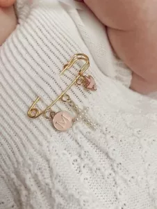 Personalised Baby Keepsake Pin with 3 Charms Christian Gift Baptism Christening - Picture 1 of 11