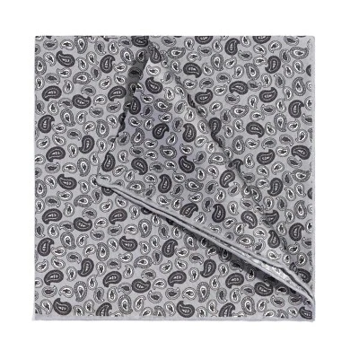 Hombre 100% Seda Bolsillo Cuadrado Gris Plata Pequeño Paisley Enrollado a Mano 11.8" 30cm Foto 1 de 4