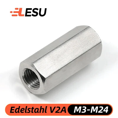 Verbindungsmuffern Sechskant M3 - M24 Edelstahl A2 V2A Langmutter Gewindemuffe - Bild 1 von 4