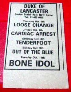 Cardiac Arrest/Bone Idol Barnet Gig Vintage ORIG 1977 Press/Mag ADVERT 3"x 2" - Imagen 1 de 3
