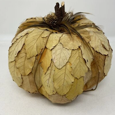 Calabaza Cubierta con Papel Hojas Delgadas y Tallos Hecho a Mano Acción de Gracias Otoño 7" x 8" Foto 1 de 4