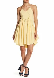 WOMEN'S RACERBACK DRESS SCOOP NECK SLEEVELESS HIGH-LOW HEM SOLID GOLDEN LARGE - Picture 1 of 2