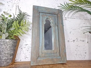 Vintage Rustic Reclaimed Indian Temple Wooden Bathroom Hallway Wall Mirror - Picture 1 of 8