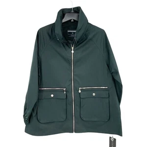 New Bernardo Jacket Raincoat Size M Jade Hood $115 WindbreakerJ Zip Pockets - Picture 1 of 12